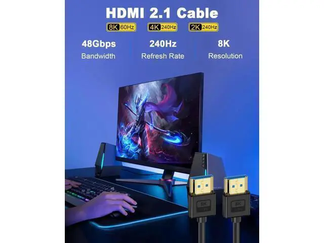 Alt view image 2 of 7 - Ultra Soft Silicone Short HDMI Cable 5FT/1.5M, 8K Hyper Super Flexible Thin HDMI 2.1 Cable, High Speed Supports 3D, 8K@60Hz, ARC Type-A Male to Male for Camera, Monitor, PS5, Camcorder, Gimbal