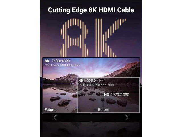 Alt view image 5 of 7 - UGREEN 8K HDMI Cable 2.1 6.6FT, 48Gbps Ultra High Speed Braided HDMI Cord 8K@60Hz 4K@120Hz, eARC HDR10 HDCP 2.2&2.3, HDMI Cable Compatible with PS5/Xbox Series X/Roku TV/HDTV/Blu-ray, Black