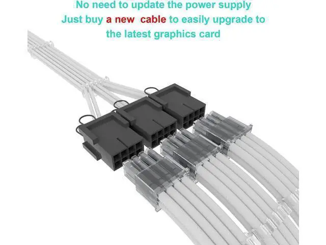 Alt view image 2 of 7 - 16Pin Cable,PCIE GPU Cables,Sleeved 12vhpwr PSU Extension Cable,Mini 12+4 Pin Connector for RTX 3090Ti,4070Ti 4080,4090 Graphics Card Power Supply 16AWG White & Black