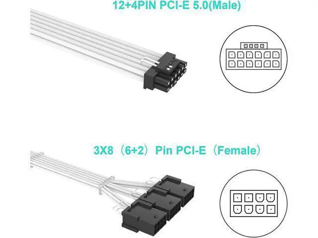 Alt view image 7 of 7 - 16Pin Cable,PCIE GPU Cables,Sleeved 12vhpwr PSU Extension Cable,Mini 12+4 Pin Connector for RTX 3090Ti,4070Ti 4080,4090 Graphics Card Power Supply 16AWG White & Black