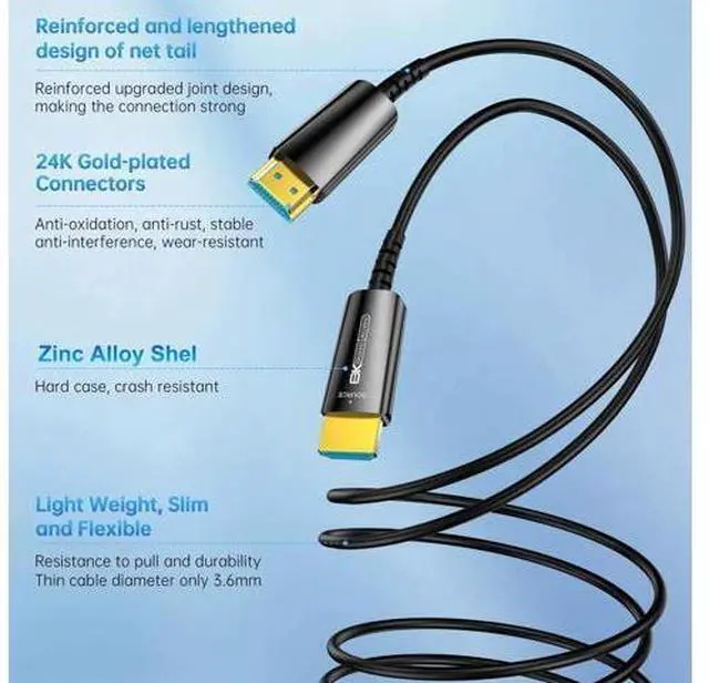 Alt view image 7 of 7 - 8K HDMI 2.1 Cable 6Ft, Thin Fiber Optic HDMI Cable, 48Gbps Ultra High Speed HDMI Cord, 8K@60Hz 4K@240Hz/120Hz, Dynamic HDR, eARC, HDCP 2.2&2.3, 3D, Compatible for PS4/5/Xbox/TV/Monitor/Laptop