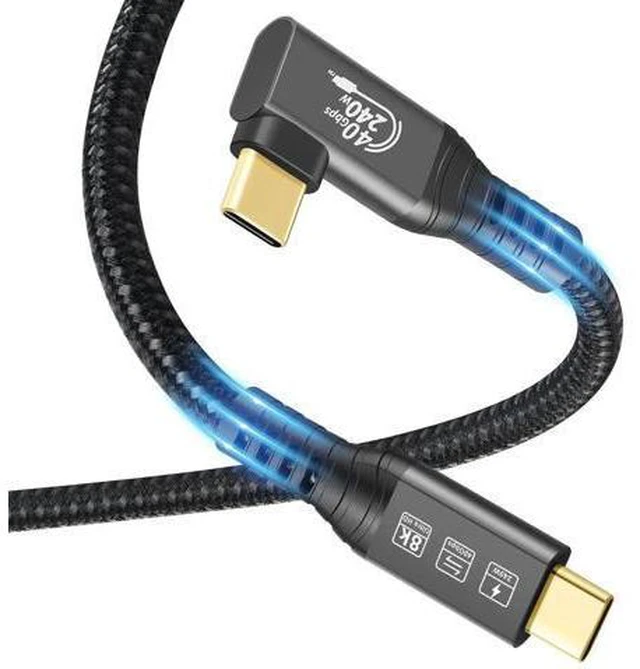 Main image of USB4 Cable, with Thunderbolt 4 Cable, 240W Charging Cable, 40 Gbps Data Cable, 8K @ 60Hz HDR, USB C to USB C Cable, 90Degree for Hub, Dock MacBook, M2, M3, Mac SSD (90Degree USB4 40G 240W 1.5M) black