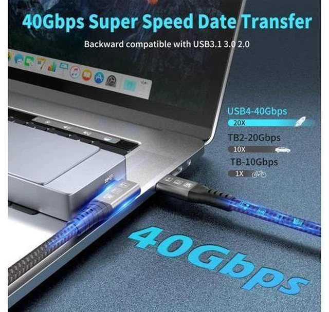 Alt view image 4 of 7 - USB4 Cable, with Thunderbolt 4 Cable, 240W Charging Cable, 40 Gbps Data Cable, 8K @ 60Hz HDR, USB C to USB C Cable, 90Degree for Hub, Dock MacBook, M2, M3, Mac SSD (90Degree USB4 40G 240W 1.5M) black