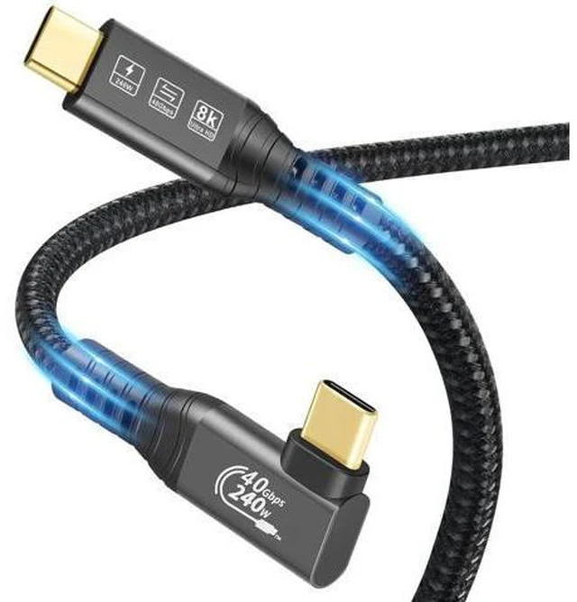 Alt view image 6 of 7 - USB4 Cable, with Thunderbolt 4 Cable, 240W Charging Cable, 40 Gbps Data Cable, 8K @ 60Hz HDR, USB C to USB C Cable, 90Degree for Hub, Dock MacBook, M2, M3, Mac SSD (90Degree USB4 40G 240W 1.5M) black