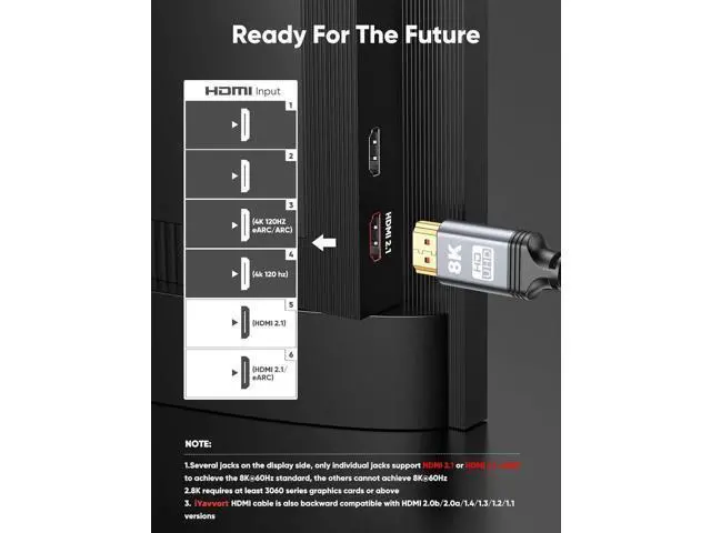 Alt view image 2 of 7 - AOMOPROING 8K 10K 4K HDMI Cable 48Gbps 13FT/4M, Certified Ultra High Speed HDMI Cable Braided Cord-4K@120Hz 8K@60Hz, DTS:X, HDCP 2.2 & 2.3, HDR 10 Compatible with Roku TV/PS5/HDTV/Blu-ray (13 feet)