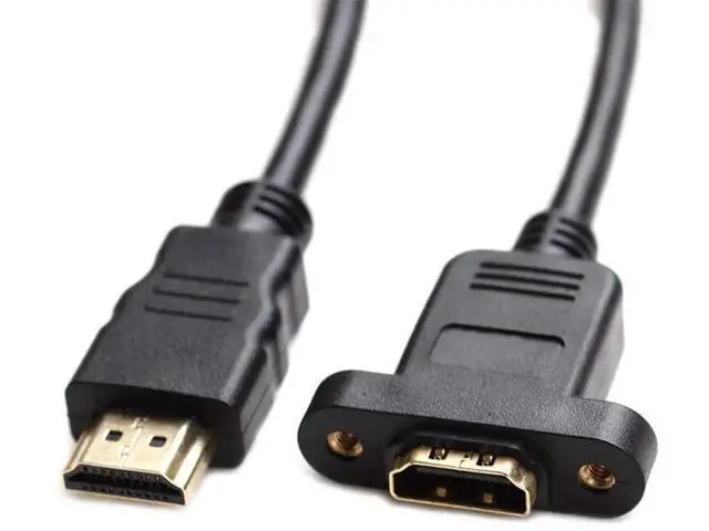 Alt view image 6 of 7 - HDMI Extension Cable High Speed HDMI Male to Female Extension Wire Cord HDMI Extender w/Screw Nut for Panel Mount - Gold Plated Plugs, Black (5FT)