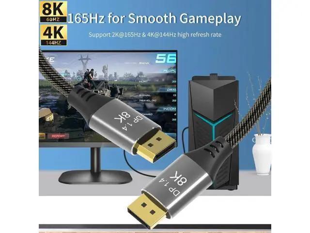 Alt view image 6 of 7 - AOMOPROING DisplayPort Cable 1.4, 16.5FT DP Cable, Ultra HD 8K@60Hz 4K@144Hz, High Speed 32.4Gbps HDCP 3D Slim and Flexible DP to DP Cable for HDTVs, Displays, Monitors, Graphics, PC 16.5 ft.