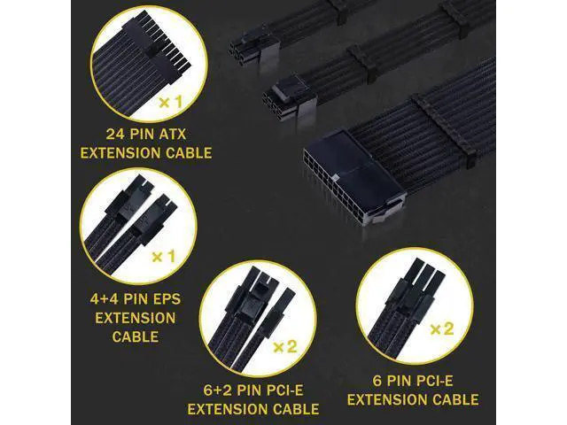 Alt view image 3 of 6 - Clovertale Braided ATX Sleeved Cable Extension Kit for Power Supply Cable Kit, PSU Connectors, 24 Pin, 8 Pin, 6 Pin 4 + 4 Pin, 6 Pack, with Cable Comb 24 Pieces Set 24-Pin, 8-Pin, 6-Pin