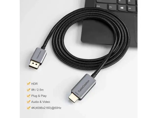 Alt view image 2 of 7 - AOMOPROINGActive DP to HDMI Cable HDR 4K@60Hz 2K@144Hz 1080P@144Hz CableCreation 8FT Unidirectional DisplayPort to HDMI Monitor Cable DP 1.4 to HDMI 2.0 Braided Support Eyefinity Multi-Display Alumium