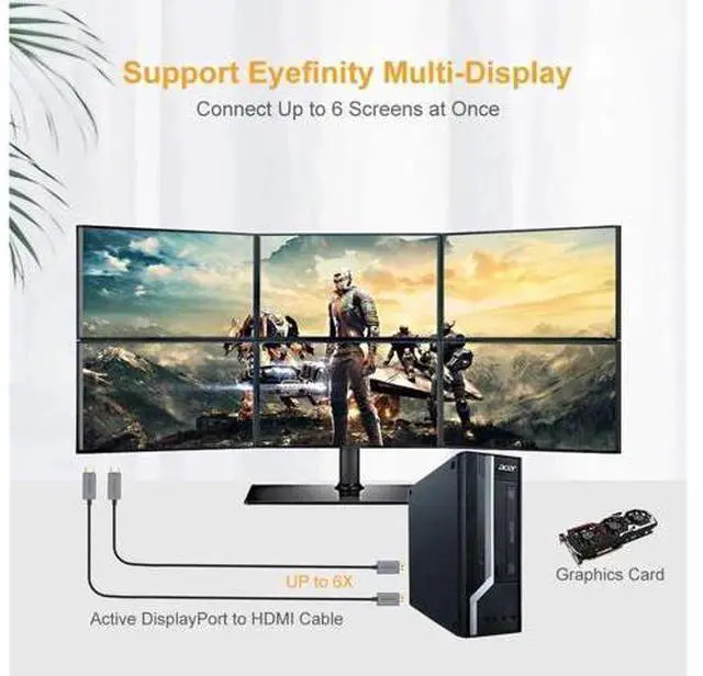 Alt view image 3 of 7 - AOMOPROINGActive DP to HDMI Cable HDR 4K@60Hz 2K@144Hz 1080P@144Hz CableCreation 8FT Unidirectional DisplayPort to HDMI Monitor Cable DP 1.4 to HDMI 2.0 Braided Support Eyefinity Multi-Display Alumium