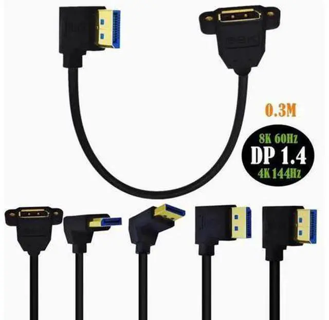 Main image of 8K DP right Angle elbow male to female with double hole lockable displayport HD adapter cable version 1.4