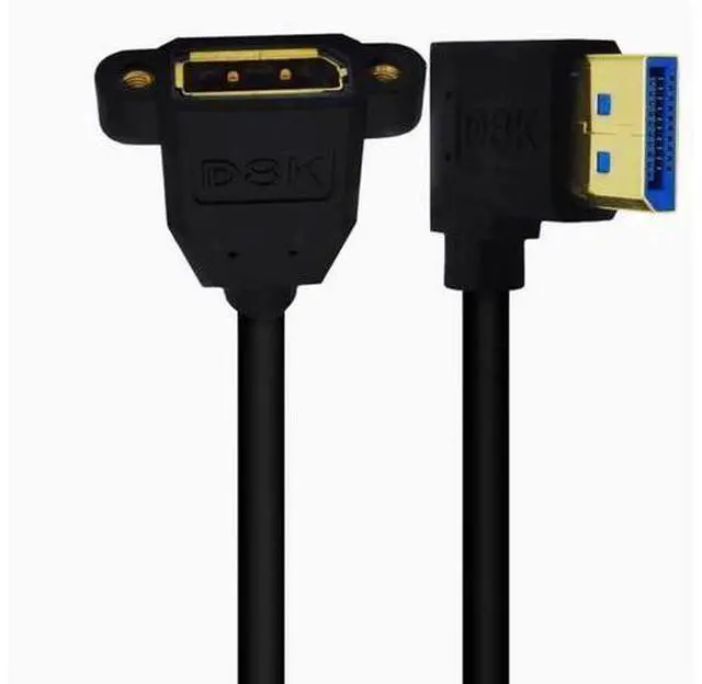 Alt view image 5 of 5 - 8K DP right Angle elbow male to female with double hole lockable displayport HD adapter cable version 1.4