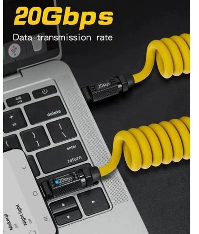 Alt view image 3 of 12 - Aomoproing Coiled USB C to USB C Cable 140W, 20Gbps Spring Coiled USB Type C Charger Cable, 8K@60Hz Video Transfer Type C Fast Charging Cord for iPhone,MacBook,Max Stretched 5ft
