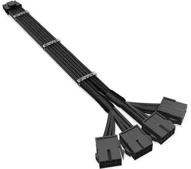 Main image of RTX 4090 4080 4070TI 16Pin(12+4) to 4x8Pin PCI-E 5.0 Sleeved Extension Cable,12Pin to 4x8Pin Compatible 4090 4080 4070TI Series and RTX3090ti,14inch with Cable Combs (16AWG/White) Black