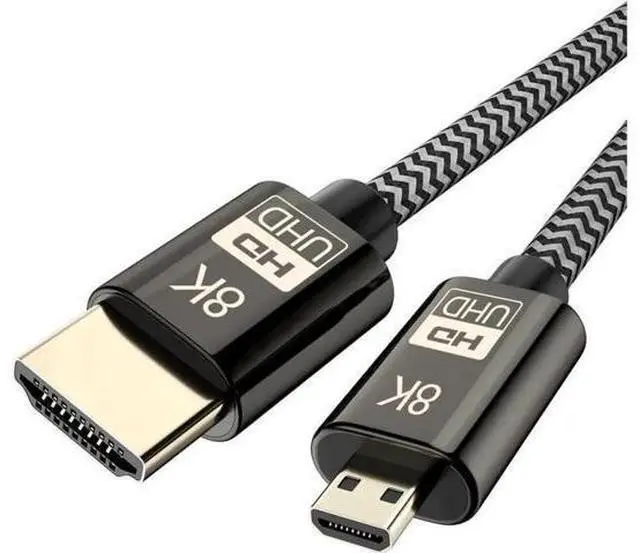Main image of Micro HDMI to HDMI 2.1 8K Cable High Speed 8K@60Hz 4K@120Hz Male to Male Ultra HD HDR Adapter for Digital Cameras, camcorders, Tablets and Other Devices with Micro HDMI 1.5M