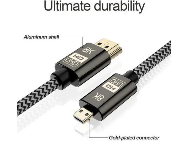 Alt view image 4 of 7 - Micro HDMI to HDMI 2.1 8K Cable High Speed 8K@60Hz 4K@120Hz Male to Male Ultra HD HDR Adapter for Digital Cameras, camcorders, Tablets and Other Devices with Micro HDMI 1.5M