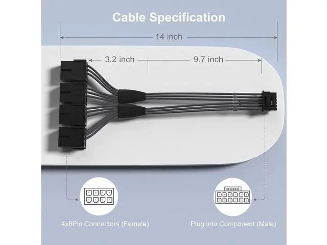 Alt view image 5 of 7 - PCI-e 5.0 Extension Cable, RTX 4090 4080 16Pin(12+4) Male to 4x8Pin Female 12VHPWR Cable PCIE GPU Power Sleeved Extender Cord Compatible for GeForce RTX 4090/4080/4070Ti/3090Ti (14inch, Black)