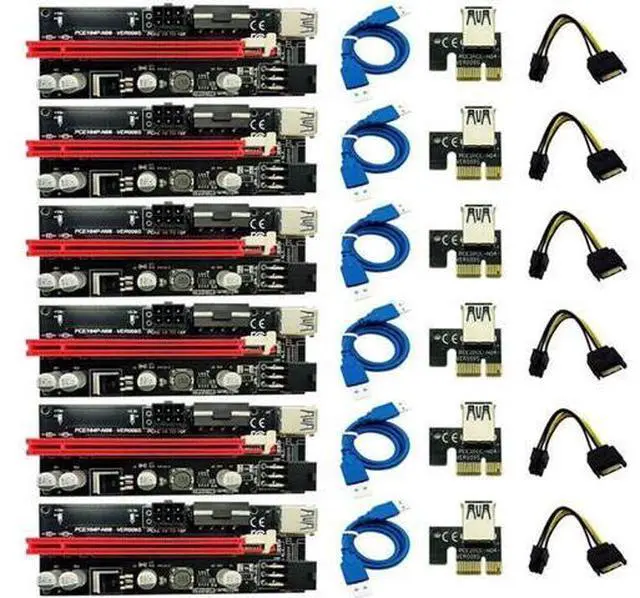 Main image of 6Pcs Ver009S Usb 3.0 Pci-E Riser Ver 009S Express 1X 4X 8X 16X Extender Riser Adapter Card Sata 15Pin to 6 Pin Power Cable
