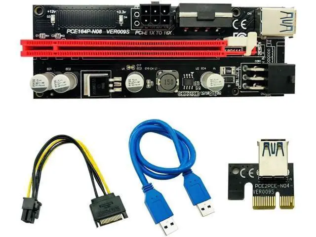 Alt view image 4 of 6 - 6Pcs Ver009S Usb 3.0 Pci-E Riser Ver 009S Express 1X 4X 8X 16X Extender Riser Adapter Card Sata 15Pin to 6 Pin Power Cable