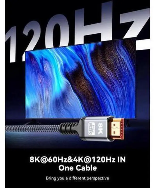 Alt view image 3 of 7 - AOMOPROING 8K 10K 4K HDMI Cable 48Gbps 5FT/1.5M, Certified Ultra High Speed HDMI Cable Braided Cord-4K@120Hz 8K@60Hz, DTS:X, HDCP 2.2 & 2.3, HDR 10 Compatible with Roku TV/PS5/HDTV/Blu-ray