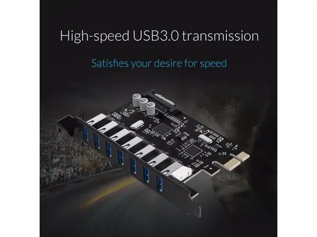 Alt view image 4 of 7 - 7 Port USB3.0 PCI-E Express Card Sata to 15 Pin High Speed Extender Adapter Card Power Connector