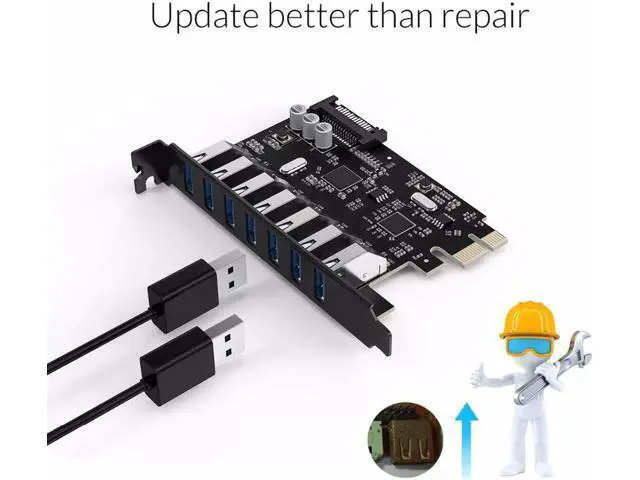 Alt view image 7 of 7 - 7 Port USB3.0 PCI-E Express Card Sata to 15 Pin High Speed Extender Adapter Card Power Connector