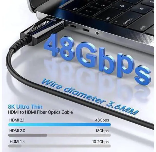 Alt view image 2 of 7 - 8K HDMI 2.1 Cable 10Ft, Fiber Optic HDMI Cable, Thin 48Gbps Ultra High Speed Active HDMI Cord, 8K@60Hz 4K@240Hz, Dynamic HDR, eARC, HDCP 2.2&2.3, 3D, Compatible for PS4/5/Xbox/TV/Monitor/Game