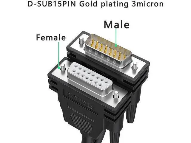 Alt view image 3 of 6 - Db15 Male To Female Extension Cable 5Ft Cord Black 26Awg Tinned Copper Wire Core D-Sub 15Pin Shielded Cable Soliconnector (5Feet /1.5M, Male To Female)