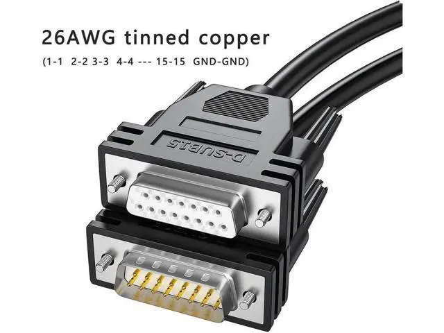 Alt view image 4 of 6 - Db15 Male To Female Extension Cable 5Ft Cord Black 26Awg Tinned Copper Wire Core D-Sub 15Pin Shielded Cable Soliconnector (5Feet /1.5M, Male To Female)