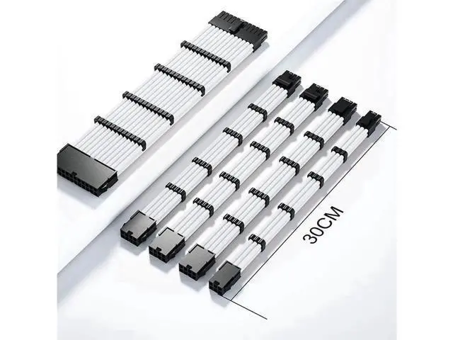 Alt view image 7 of 7 - Sleeved Cable, White Power Supply Cable Extension Kit, 24PIN ATX, 4+4 PIN EPS, Dual 6+2 PIN PCIE, 6 PIN PCI-E