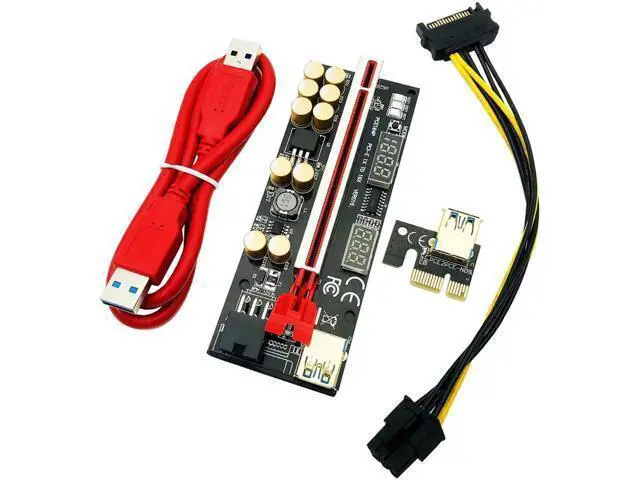 Alt view image 6 of 7 - Newest VER016 PCIE Riser 016 V016 Riser PCI Express X16 Temperature Voltage 3 RGB LED 6P USB Mining Riser For Video Card Red