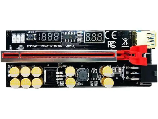 Alt view image 7 of 7 - Newest VER016 PCIE Riser 016 V016 Riser PCI Express X16 Temperature Voltage 3 RGB LED 6P USB Mining Riser For Video Card Red