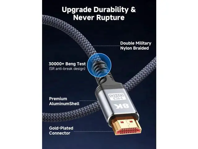 Alt view image 5 of 7 - AOMOPROING 8K 10K 4K Long HDMI Cable 48Gbps 16FT/5M, Certified Ultra High Speed HDMI Cable Braided Cord-4K@120Hz 8K@60Hz, DTS:X, HDCP 2.2 & 2.3, HDR 10 Compatible with Roku TV/PS5/HDTV/Blu-ray
