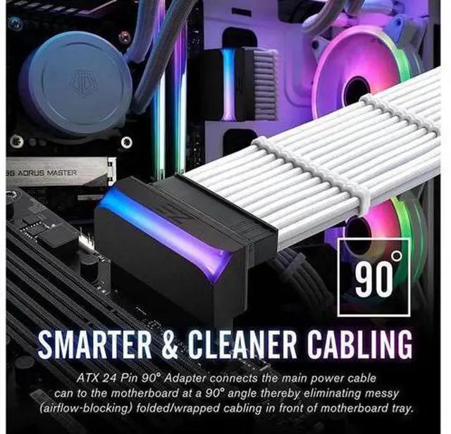 Alt view image 5 of 7 - ATX 24 Pin to 90 Degree Power Plug Adapter 5V ARGB Mainboard Motherboard Power Supply Cable Connector DIY Mounting Modular White Black