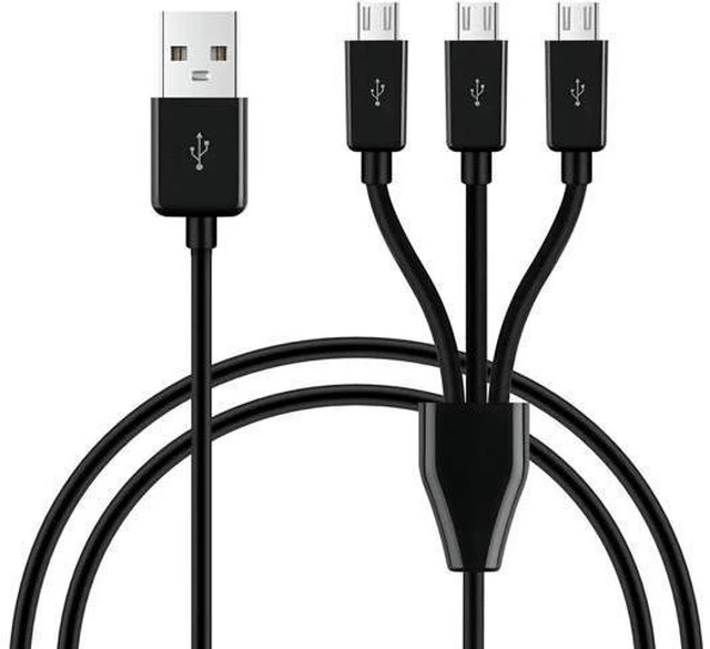 Main image of Aomoproing 3-in-1 USB 2.0 A Male to Micro USB Male Charging Cord, Data Sync Adapter, Splitter Cable (Black-1m-3 Pack)