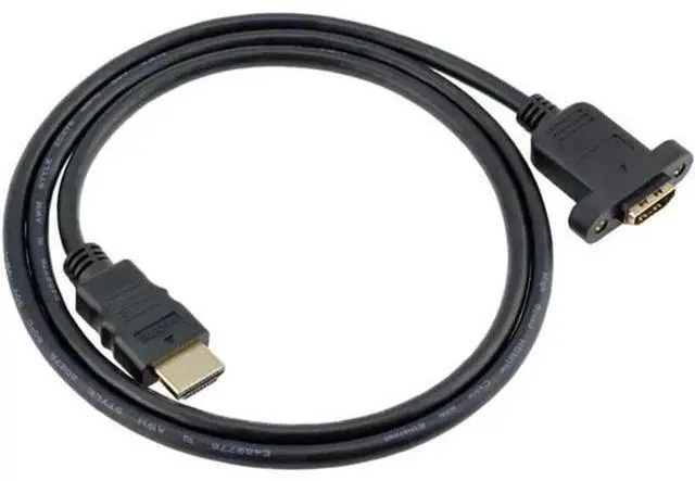 Main image of HDMI Extension Cable High Speed HDMI Male to Female Extension Wire Cord HDMI Extender w/Screw Nut for Panel Mount - Gold Plated Plugs Black (1FT)