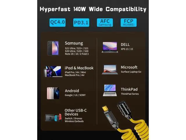 Alt view image 3 of 6 - Coiled USB C Extension Cable, Coiled USB C Male to Female Extension Cable,140W & 20Gbps & 8K@60Hz, Spring Type C Charger Silicone Cable for Phone,MacBook, Max Stretched 5ft