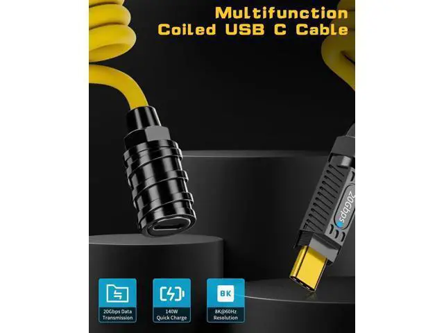 Alt view image 6 of 6 - Coiled USB C Extension Cable, Coiled USB C Male to Female Extension Cable,140W & 20Gbps & 8K@60Hz, Spring Type C Charger Silicone Cable for Phone,MacBook, Max Stretched 5ft