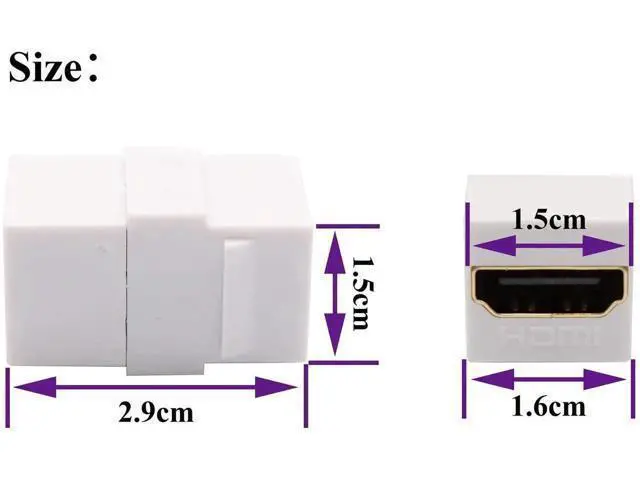 Alt view image 5 of 7 - HDMI Keystone Coupler, Gold Plated HDMI Keystone Jack Insert Female to Female 3D 4K Coupler Adapter for Wall Plate (White/5 Pack)
