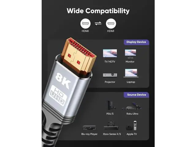 Alt view image 7 of 7 - 8K 10K 4K Long HDMI Cable 48Gbps 19FT/6M, Certified Ultra High Speed HDMI Cable Braided Cord-4K@120Hz 8K@60Hz, DTS:X, HDCP 2.2 & 2.3, HDR 10 Compatible with Roku TV/PS5/HDTV/Blu-ray (19 feet)