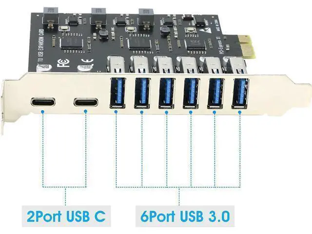 Alt view image 2 of 5 - USB 3.0 PCIe Card, PCI-e to 2Port USB C + 6 Port USB 3.0 Internal Expansion Card 5GbpsUSB 3.0 PCIe Card, PCI-e to 2Port USB C + 6 Port USB 3.0 Internal Expansion Card 5Gbps
