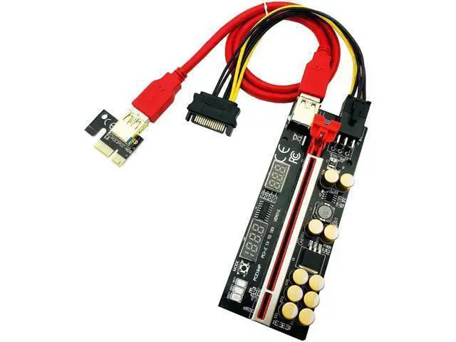 Alt view image 2 of 7 - Newest VER016 PCIE Riser 016 V016 Riser PCI Express X16 Temperature Voltage 3 RGB LED 6P USB Mining Riser For Video Card Red