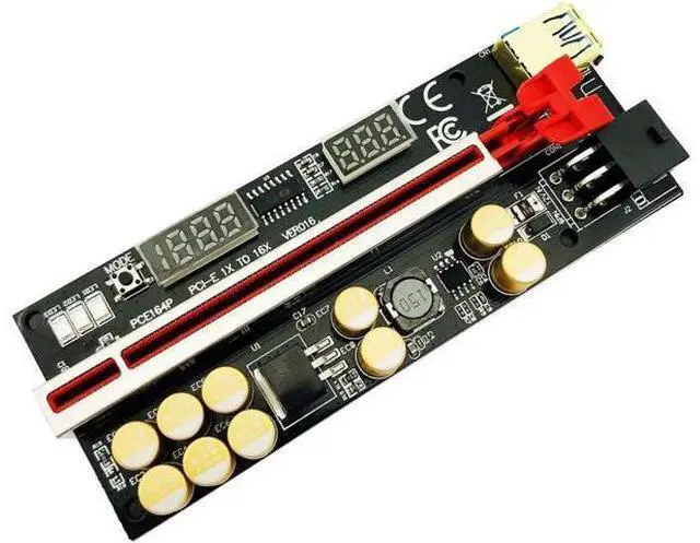 Alt view image 5 of 7 - Newest VER016 PCIE Riser 016 V016 Riser PCI Express X16 Temperature Voltage 3 RGB LED 6P USB Mining Riser For Video Card Red