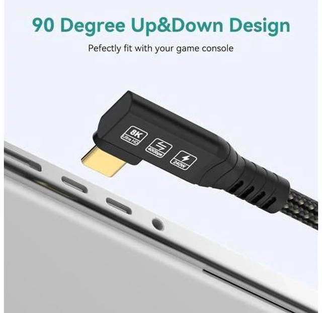 Alt view image 3 of 7 - USB4 Cable, with Thunderbolt 4 Cable, 240W Charging Cable, 40 Gbps Data Cable, 8K @ 60Hz HDR, USB C to USB C Cable, 90Degree for Hub, Dock MacBook, M2, M3, Mac SSD (90Degree USB4 40G 240W 1.5M) black