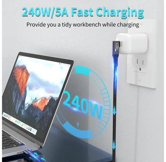 Alt view image 5 of 7 - USB4 Cable, with Thunderbolt 4 Cable, 240W Charging Cable, 40 Gbps Data Cable, 8K @ 60Hz HDR, USB C to USB C Cable, 90Degree for Hub, Dock MacBook, M2, M3, Mac SSD (90Degree USB4 40G 240W 1.5M) black