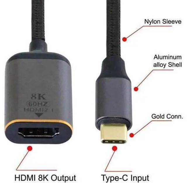 Main image of USB-C Type-C USB4 Source to Female HDTV 2.0 Cable Display 8K 60HZ UHD 4K HDTV Male Monitor