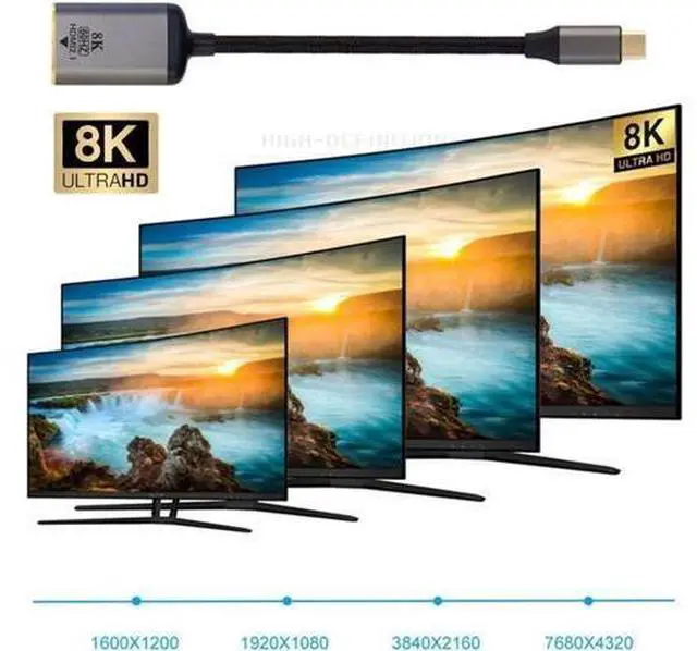 Alt view image 2 of 3 - USB-C Type-C USB4 Source to Female HDTV 2.0 Cable Display 8K 60HZ UHD 4K HDTV Male Monitor
