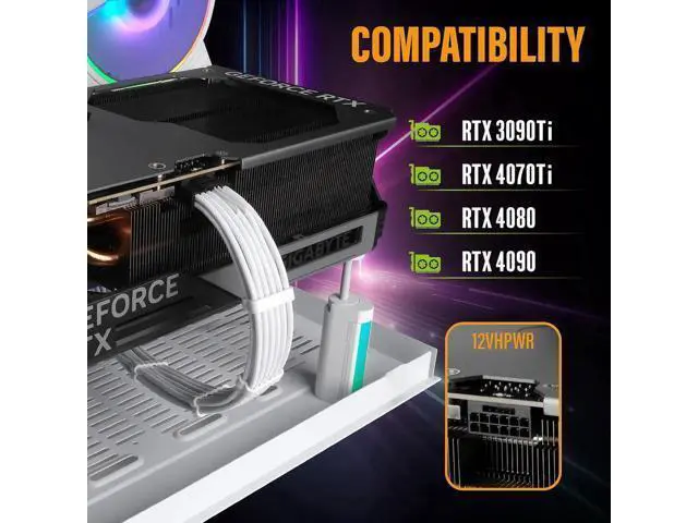 Alt view image 4 of 6 - Aomoproing GPU Power Sleeved Cable Extension, 16pin(12+4) 12VHPWR PCIe 5.0 Connector Male to Female for RTX 3090Ti 4070Ti 4080 4090, with Cable Combs-16AWG/White