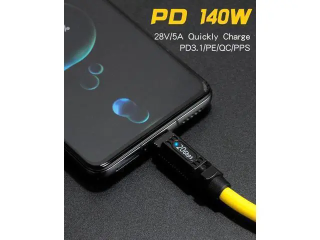 Alt view image 3 of 6 - USB C to USB C Charging Cable 6ft, 140W 20Gbps Type C to Type C Fast Charging Silicone Cable, with LED Light, Support 8K@60hz for MacBook Pro,Galaxy S23 S22, Yellow