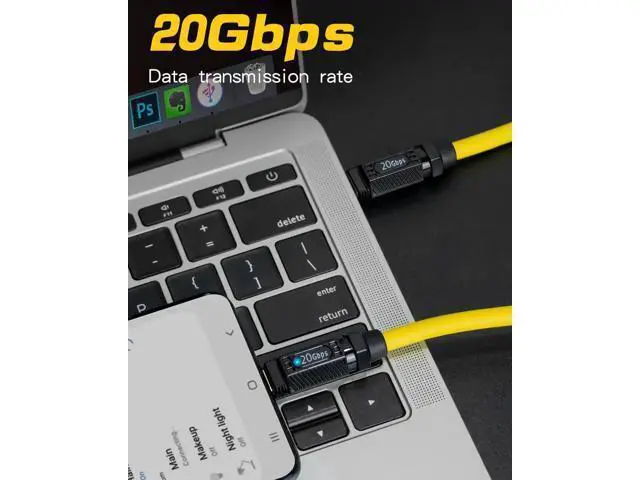 Alt view image 5 of 6 - USB C to USB C Charging Cable 6ft, 140W 20Gbps Type C to Type C Fast Charging Silicone Cable, with LED Light, Support 8K@60hz for MacBook Pro,Galaxy S23 S22, Yellow